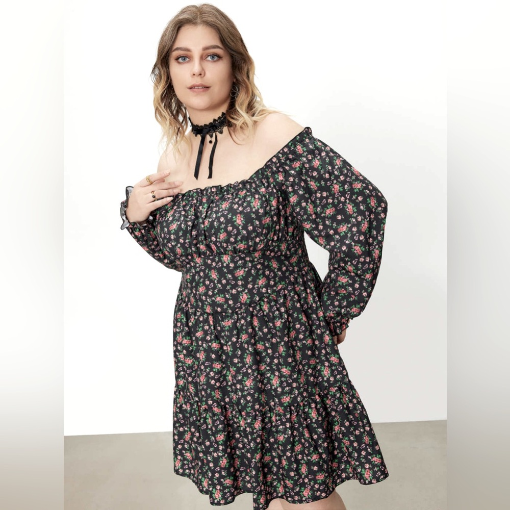 No Comment L floral blue pink roses dress mini pleated top